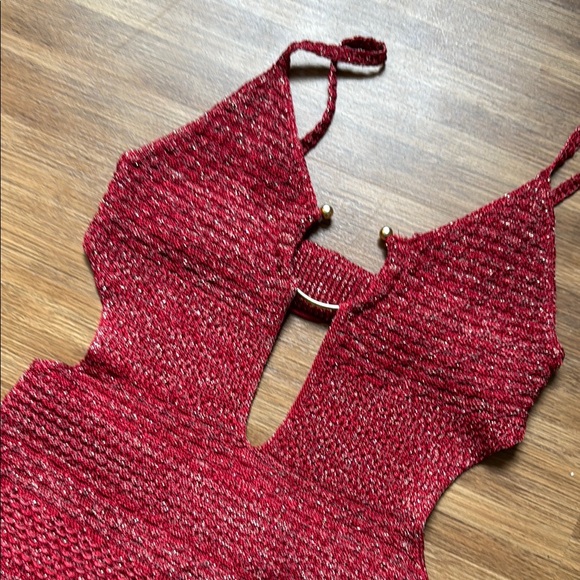 Zara Red Bodycon Dress Plunge Neckline - Picture 6 of 6